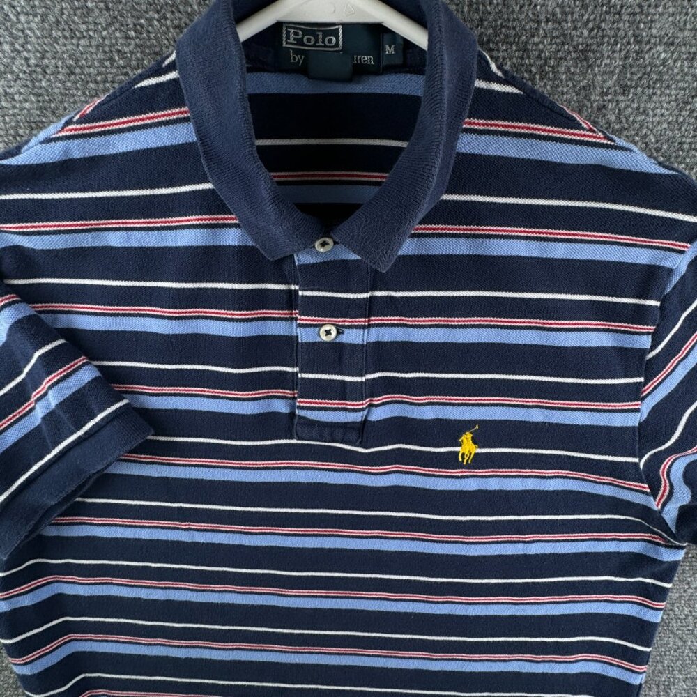 Polo Ralph Lauren Short Sleeve Polo Shirt Striped Blue Red White Medium Knit